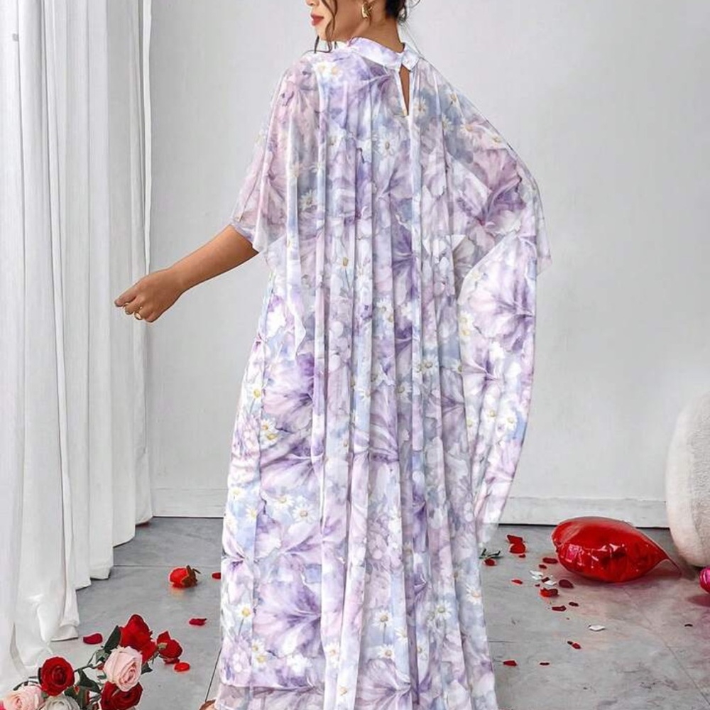 SHEIN Lavender Floral Dress with Cape - Picture 2 of 2